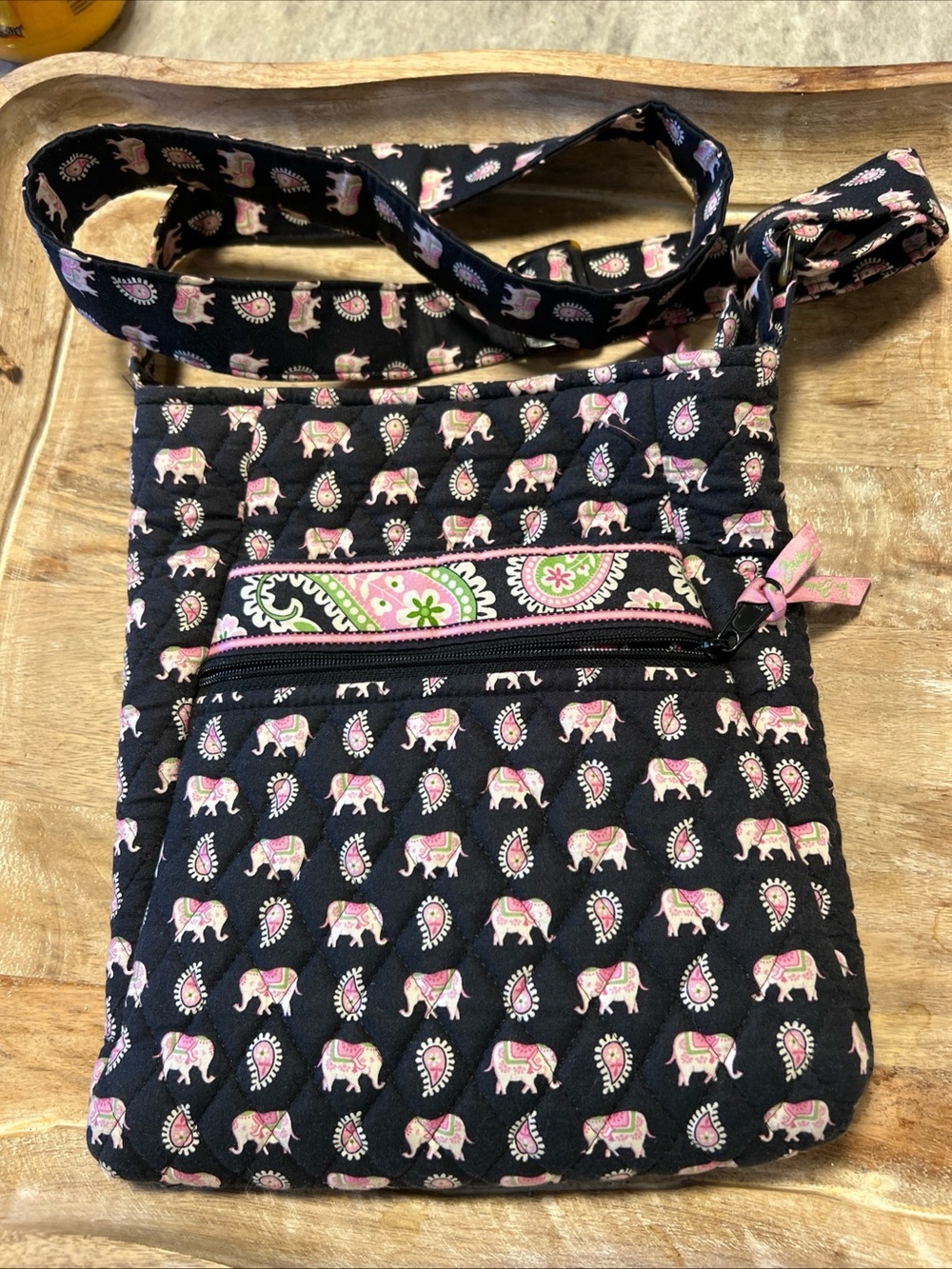 Vera Bradley Black Crossbody with Pink Paisley Elephant Print